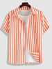 ZAFUL Button Up Short Sleeve Vertical Stripe Shirt M Dark orange