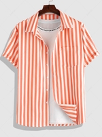 ZAFUL Button Up Short Sleeve Vertical Stripe Shirt M Dark orange