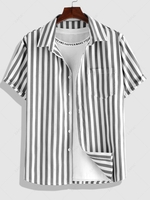 ZAFUL Button Up Short Sleeve Vertical Stripe Shirt Xl Gray