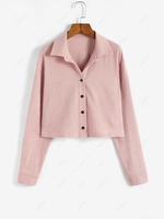 ZAFUL Button Up Solid Corduroy Shirt M Light pink