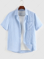 ZAFUL Button Up Stripe Pocket Patch Short Sleeve Shirt Xxl Light blue