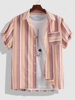 ZAFUL Button Up Stripe Print Short Sleeve Shirt L Pink rose