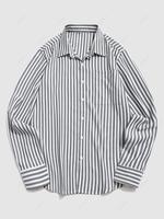 ZAFUL Button Up Stripe Printed Long Sleeve Pocket Shirt L Gray