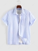ZAFUL Button Up Stripe Short Sleeve Seersucker Shirt L Light blue