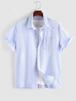 ZAFUL Button Up Stripe Short Sleeve Seersucker Shirt M Light blue