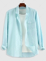 ZAFUL Button Up Striped Print Long Sleeve Pocket Shirt S Light green