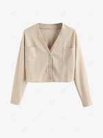 ZAFUL Button Up Textured Knit Front Pockets Top M Light coffee