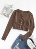 ZAFUL Button Up V Neck Cropped Tee M Deep coffee