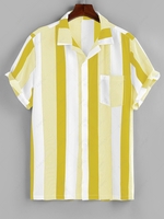 ZAFUL Button Up Vertical Striped Print Pocket Shirt Xxl Yellow
