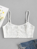 ZAFUL Buttoned Ditsy Floral Cropped Cami Top S Light blue
