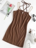 ZAFUL Chain Halter Keyhole Knit Cami Dress S Deep coffee
