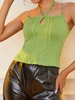 ZAFUL Chain Keyhole Cable Knit Halter Top M Green