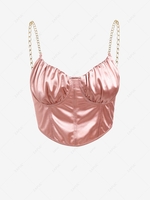 ZAFUL Chain Ruched Bust Corset Style Bralette Top M Light pink
