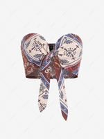 ZAFUL Chain Scarf Print Tie Bandeau Top M Coffee