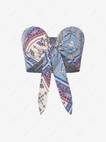ZAFUL Chain Scarf Print Tie Bandeau Top S Light blue