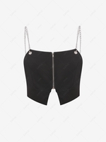 ZAFUL Chain Straps Zip Front Slit Crop Tank Top S Black
