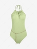 ZAFUL Chains Belt Halter Open Back Bodysuit S Light green