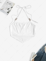 ZAFUL Chains Straps Scarf Hem Halter Top S White