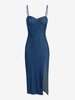 ZAFUL Chambray Cupped Slit Cami Dress M Blue