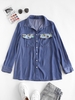 ZAFUL Chambray Flower Print Pocket Shirt L Light blue