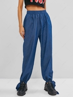 ZAFUL Chambray Knotted Hem Loose Pants Xl Light blue