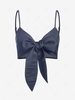 ZAFUL Chambray Tie Front Crop Camisole L Deep blue
