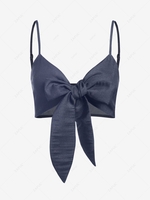 ZAFUL Chambray Tie Front Crop Camisole L Deep blue