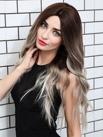 zaful Charming Brown Gradient White Long Wavy Synthetic Wig