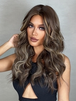 zaful Charming Brown Highlight Long Wavy Middle Part Bangs Synthetic Wig