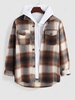 ZAFUL Check Tweed Flap Pockets Shacket Xl Deep coffee