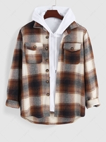 ZAFUL Check Tweed Flap Pockets Shacket Xxl Deep coffee
