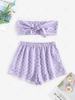 ZAFUL Checkerboard Floral Tie Front Bandeau Top Set L Purple