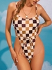ZAFUL Checkerboard Plaid High Cut One-piece Swimsuit Xl Coffee