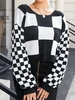 ZAFUL Checkerboard Plaid Slouchy Drop Shoulder Sweater L Black