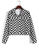 ZAFUL Checkerboard Print Flap Detail Drop Shoulder Jacket S Black