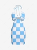 ZAFUL Checkerboard Print Halter Cutout Slinky Dress S