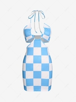 ZAFUL Checkerboard Print Halter Cutout Slinky Dress Xl