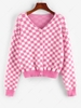 ZAFUL Checkered Drop Shoulder Fuzzy Cardigan M Light pink