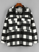 ZAFUL Checkered Drop Shoulder Pocket Coat S Black