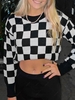 ZAFUL Checkered Drop Shoulder Ribbed Trim Sweater S Black