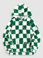 ZAFUL Checkered Pattern Fluffy Hoodie Xxl Deep green
