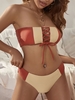 ZAFUL Cheeky Lace Up Two Tone Bandeau Bikini Swimwear S Coffee