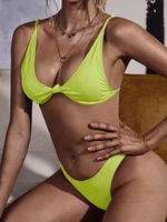 ZAFUL Cheeky Ribbed Knot Bikini Swimsuit L Green