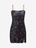 ZAFUL Cherry Lips Velvet Slit Chains Plus Size Dress