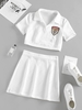 ZAFUL Chest Badge Fleece Lined Top and Skirt Set Xl White