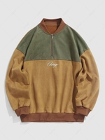 ZAFUL Chicago Embroidery Colorblock Suede Baseball Sweatshirt Xxl Coffee