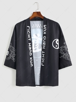 ZAFUL Chinese Character and Crane Print Chinese Style Kimono L Black