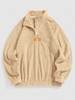 ZAFUL Chinese Characters Embroider Quater Button Fluffy Teddy Sweatshirt Xxl Light coffee