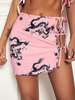 ZAFUL Chinese Dragon Print Side Tie Ladder Cutout Skirt S Light pink