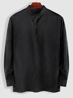 ZAFUL Chinese Style Solid Color Mandarin Collar Long Sleeves Shirt S Black